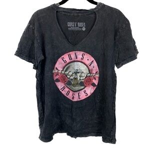 Guns N’ Roses Top Graphic Stonewash Dye Choker Short Sleeve Band Tee Shirt